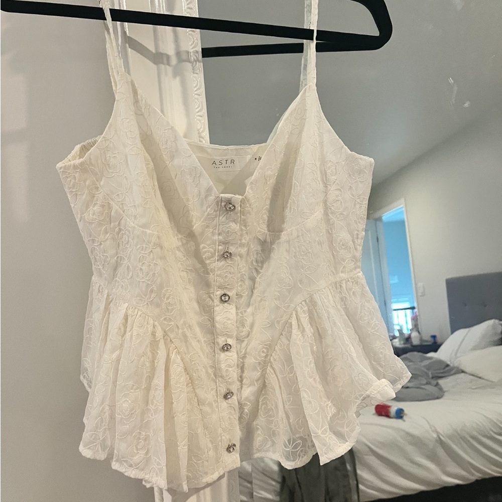 Astr White Lace Button-Up Blouse